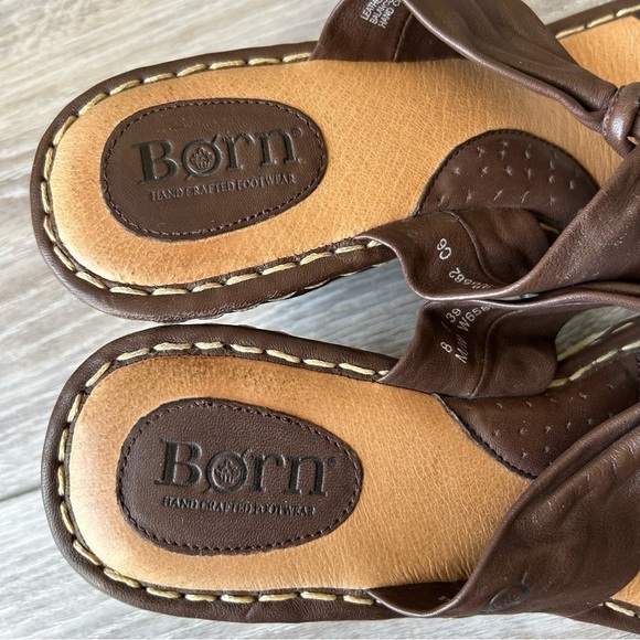 Born Brown Leather Espadrille Wedge Flip Flop Sandal - Picture 14 of 16